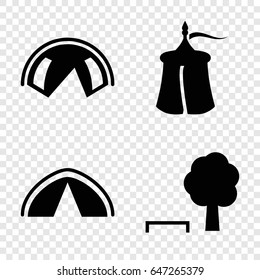 Weekend icons set. set of 4 weekend filled icons such as tent