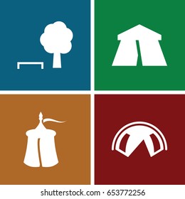 Weekend icons set. set of 4 weekend filled icons such as tent
