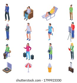 Weekend icons set. Isometric set of weekend vector icons for web design isolated on white background