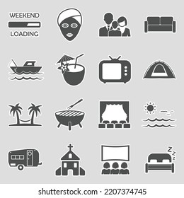 Weekend Icons. Sticker Design. Vector Illustration.