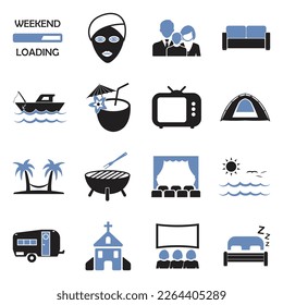 Weekend Icons. Two Tone Flat Design. Vector Illustration.