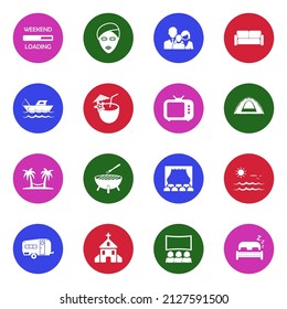 Iconos de fin de semana. Colección Llanta Blanca En Círculo. Ilustración vectorial.