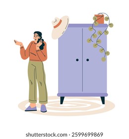 Weekend Market with Woman Character Buying Stuff Vector Illustration
