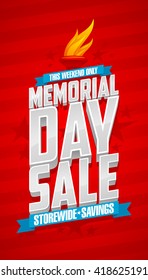Weekend memorial day sale, storewide savings red banner.