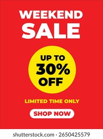 Oferta de fin de semana Anuncio hasta un 30% de descuento Plantilla de descuento
