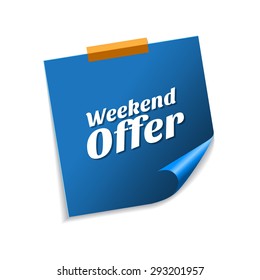Weekend Offer Blue Sticky Notes Vector Icon Design