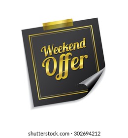 Weekend Offer Golden Sticky Notes Vector Icon Design