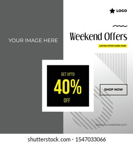 Weekend offer post with elegant look social media template to promote your brand and advertise on different social media channels.Show sale, offers and discount with these creative designs