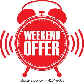 Weekend Offer Red Alarm Clock, Vector Illustration