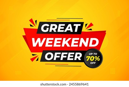 Wochenendangebot Sale Banner Vektorgrafik Design Vorlage. Wochenendangebot Rabatt-Banner, Rabatt-Sale-Label und Werbeangebot.