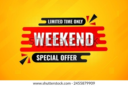 Weekend offer Sale banner vector design template. Weekend offer discount banner, Discount Sale label and promotion offer.