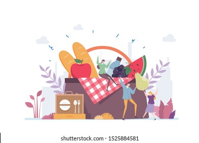 Weekend Picnic Vector Illustration Concept Showing friend having fun relaxing in picnic, Suitable for landing page, ui, web, App intro card, editorial, flyer, and banner.