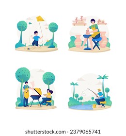 Weekend play leisure activities illustration set