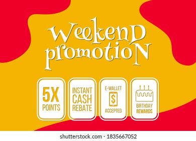 Weekend promotion advertising design template with typography and catchy colors. Social media content advertisement, poster, banner, card , bunting template. Vector illustration