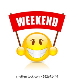 Weekend red banner vector illustration isolated on white background.