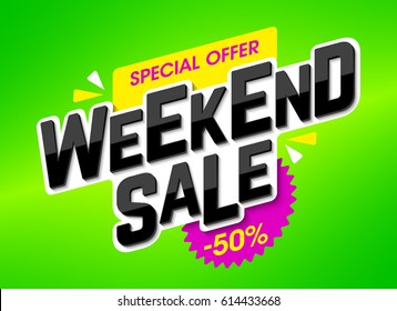 Weekend Sale advertising banner, special weekend offer, vector illustration 