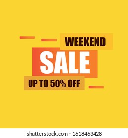 weekend sale background template vector, orange yellow promotion banner, up to 50% off