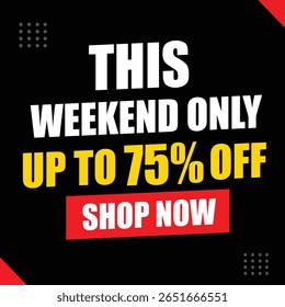 Weekend Sale Banner Up to 75% OFF  Bold Vector Discount Promotion