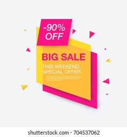 Weekend sale banner, special offer, 90 percents discount, vector eps10 illustration