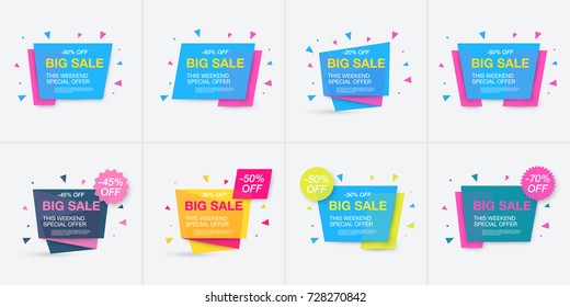 Weekend sale banner, special offer, set sale discount, vector eps10 illustration
