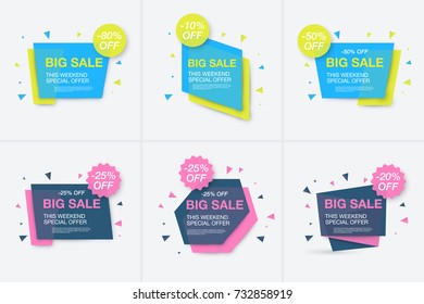 Weekend sale banner, special offer, set sale discount, vector eps10 illustration