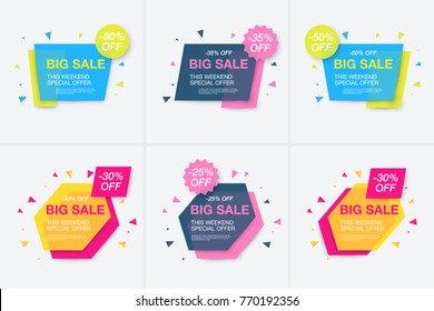 Weekend sale banner, special offer, set sale discount, vector eps10 illustration