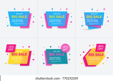 Weekend sale banner, special offer, set sale discount, vector eps10 illustration