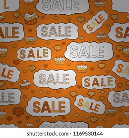 Weekend Sale Banner Template. Seamless. Lettering. Illustration on orange, white and black colors. Vector illustration.