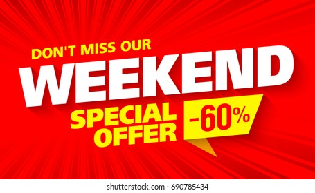 Weekend sale banner. This weekend special offer banner template. Vector illustration.