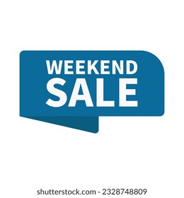 Weekend Sale In Blue Color Rectangle Ribbon Shape For Advertisement Sale
