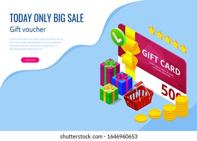 Weekend Sale and Discount Offers. Online shopping. Seasonal Sale with Discount Coupons. Isometric Smart phone online shopping concept. Online store, shopping cart icon.