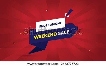 Weekend sale ends tonight editable eps format web banner vector art illustration template design deep blue white shapes yellow bold font red gradient abstract illustration sun shine background 4k