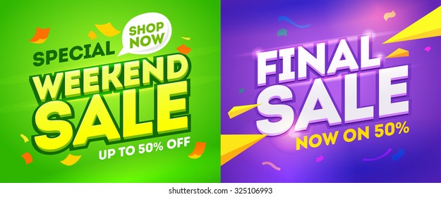 Weekend sale and final sale banner. Vector illustration