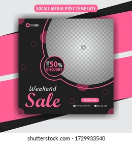 Weekend sale social media post ad banner template, vector illustration