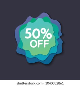 Weekend sale special offer banner, up to 50% off. Vector illustration.