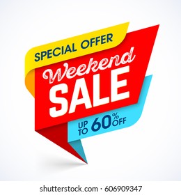 Weekend Sale special offer banner, vector illustration