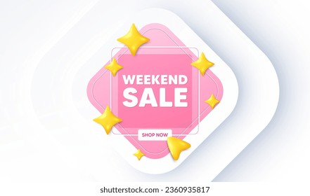 Weekend Sale tag. Neumorphic promotion banner. Special offer price sign. Advertising Discounts symbol. Weekend sale message. 3d stars with cursor pointer. Vector