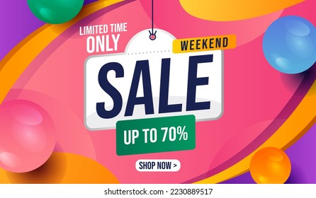 Weekend sales background with realistic balloons