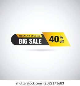 Weekend Special Big Sale 40% off banner vector illustration. Discount Sale labels set vector template. sale banner set, big sale, Discount Promotion marketing poster design for web and Social.