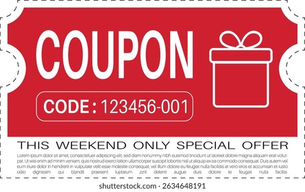 Weekend Special Offer Coupon – Red Gift Discount Ticket Template vector illustration	