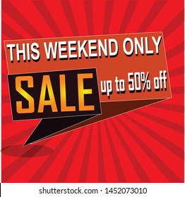 Weekend specials, sale banner template paper style poster, placard, web banner designs, vector illustration
