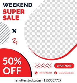 Weekend super sale offer Collection modern Social Media banner Template. Anyone can use This Easily. Promotional square web banner for social media. Elegant sale and discount promo.