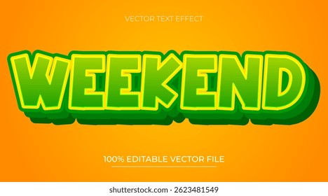 Estilo de efeito de texto do fim de semana Vetor de efeito de texto editável Gradiente verde e amarelo