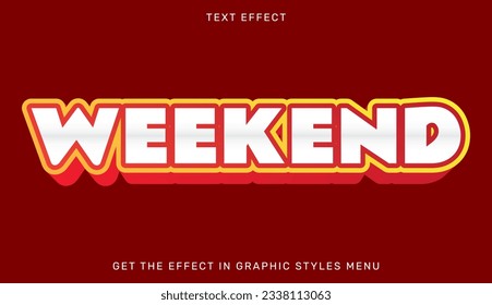 Weekend text effect template in 3d design. Text emblem for advertising, branding, business logo
