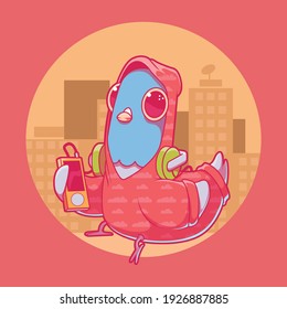 Weekend Vibe pigeon vector illustration. Inspiration, relaxation, funny design concept.