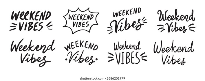 Weekend Vibes text lettering. Hand drawn vector art element set. Vector illustration