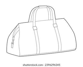 Weekender bowling silhouette bag. Fashion accessory technical illustration. Vector satchel front 3-4 view for Men, women, unisex style, flat handbag CAD mockup sketch outline isolated