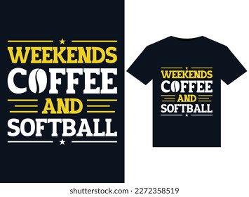 Wochenenden-, Kaffee- und Softball-Illustrationen für T-Shirts-Design in Druckform
