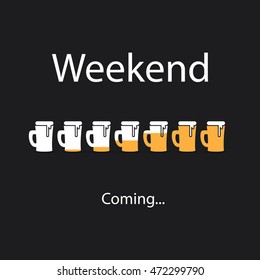 Weekend's Coming Banner With Beer Mugs