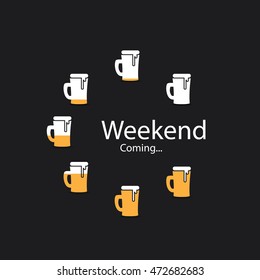 Weekend's Coming Banner With Beer Mugs